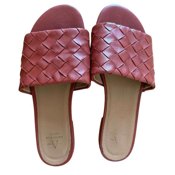 Aquatalia Shoes - Aquatalia Talia Woven Leather Slides in Terracotta Brown Size 7 1/2